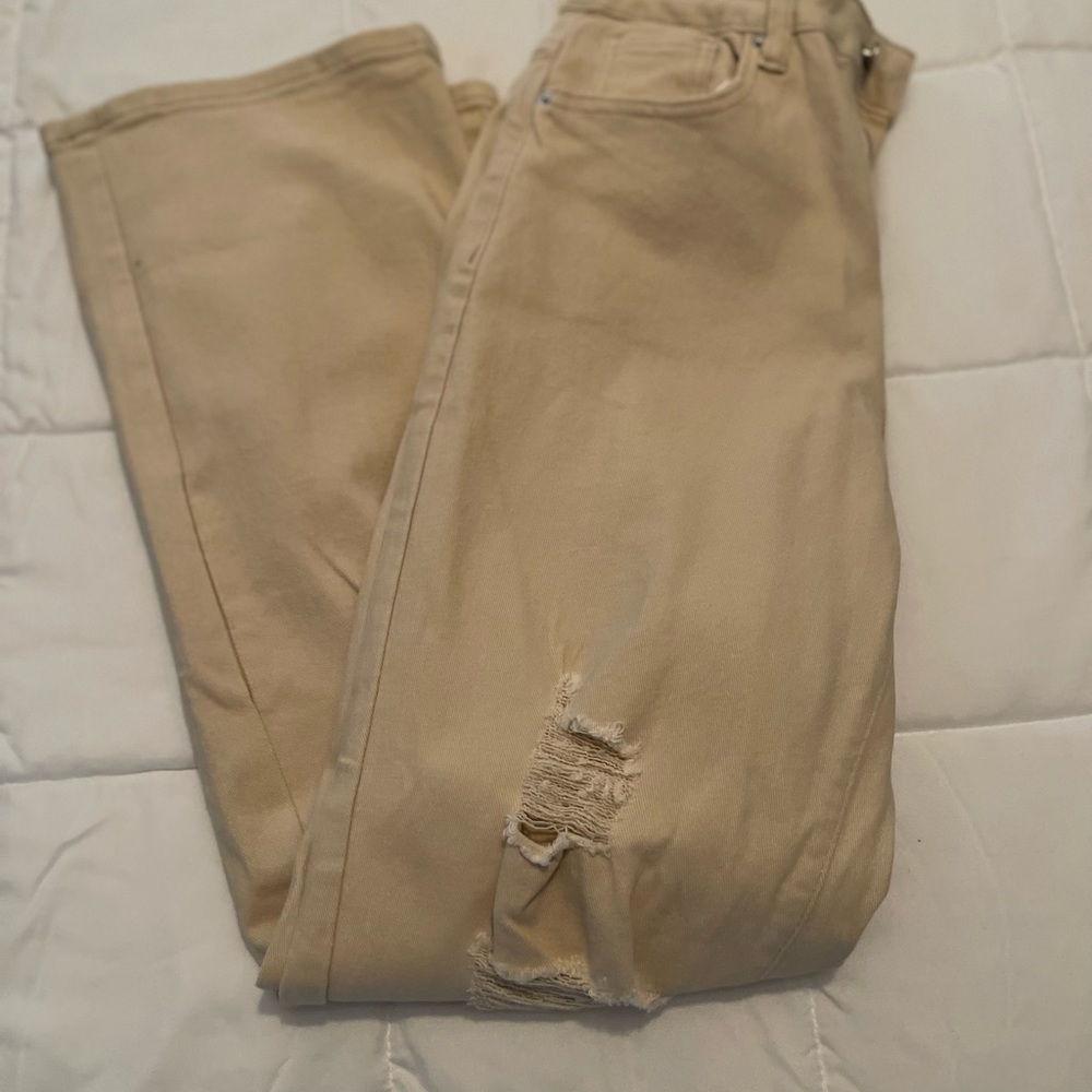 Boutique denim tan distressed jeans